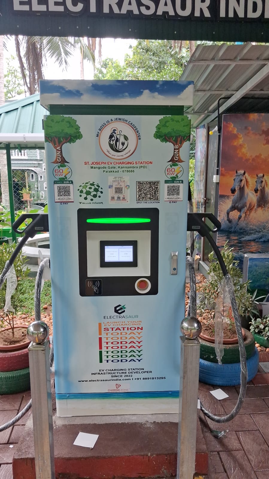 St.Joseph EV Charging Station machine – dual gun EV charging station in Vadakkenchery, Kannambra, Palakkad